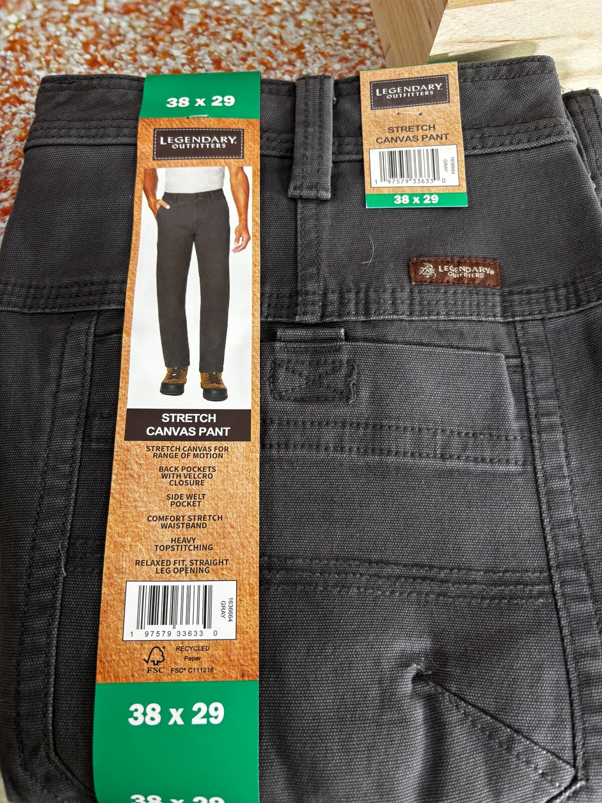 Legendary Outfitters Men's Canvas pant Relaxed Comfort stretch- GRAY 38X29