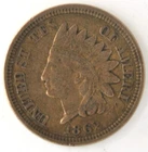 1862 Indian Head Penny US One Cent Copper- Nickel Coin Philadelphia Mint
