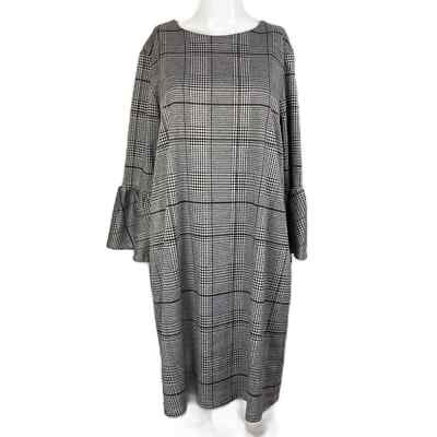 beach lunch lounge gingham dress Beach Lunch Lounge Dress Womens Sz L Black White Houndstooth Plaid Ruffle  Sleeve