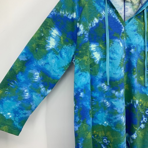 LOGO Lounge Dress Womens Large Lori Goldstein Tie Dye Hooded 3/4 Sleeve Pockets - Picture 6 of 11