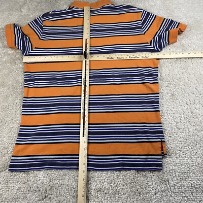 Vintage Ralph Lauren Polo Shirt Mens XL Striped Orange Blue Pony