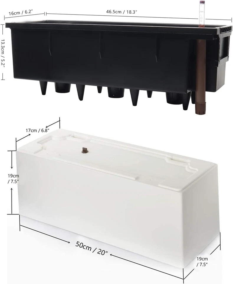 7.5''x20'' Self Watering Rectangle Planter Pots 10 Quarts Coco Soil Capacity - Image 3 of 4
