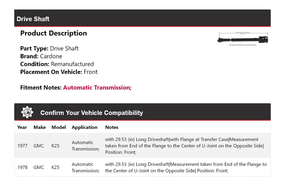 Eje de transmisión delantero cardone para GMC K25 1977-1978 Foto 2 de 4