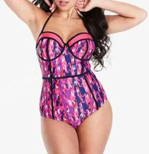 JD Williams by Simply Yours Ikat Swimsuit One Piece Halter Padded Wired Pink