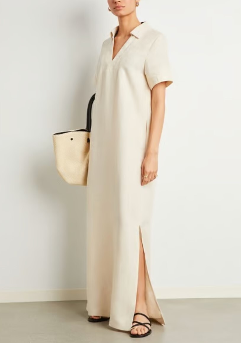 Banana Republic Utility Linen Caftan Shirtdress Maxi In New Washed Stone, Size Xs