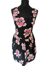 Miso Black Floral Orchid Print Cotton Summer Dress UK 8-10 *in exc cond* vtg y2k