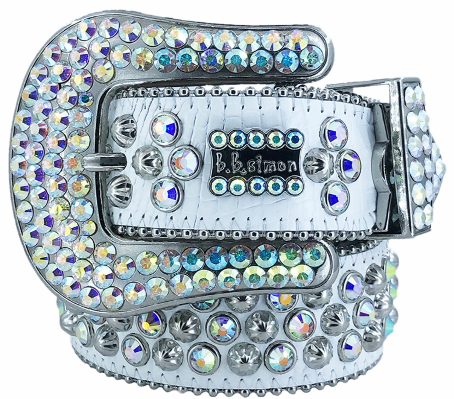 bb simon Leather Belt With 3 Rows Of Large Swarovski Crystals [6034 D17 BB  Simon Belts] - $459.00