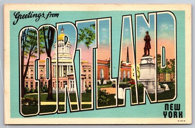 Large Letter Greetings From Cortland NY Multiple Views C1930s Postcard Y5