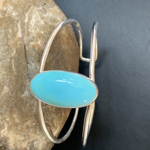 Brazalete de alambre de plata esterlina turquesa Kingman azul para mujer 6,5" 12868 - Imagen 6 de 12