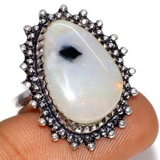 Exclusive Rainbow Moonstone 925 Silver Plated Ring US 8 Jewelry Gift MJ