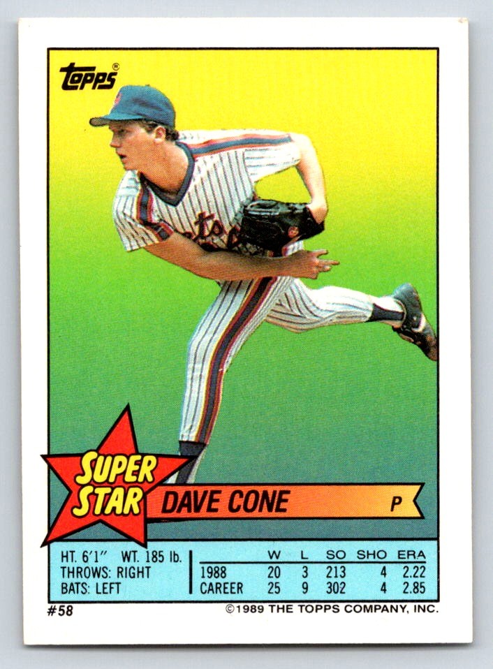 1989 Topps Stickers 58 Dave Cone Super Star Backs New York Mets Baseball Card