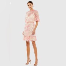 MAC DUGGAL Pink Flounce Sleeve Floral Embellished Dress - Size 2