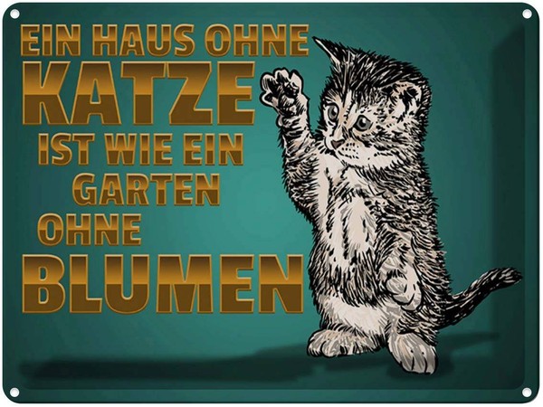 Blechschild 30X40 Cm Haus Ohne Katze Garten Blumen Deko Geschenk Metall Schild-image