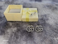 Gucci Silver Diamond GG Earrings 1.6cm Excellent Condition