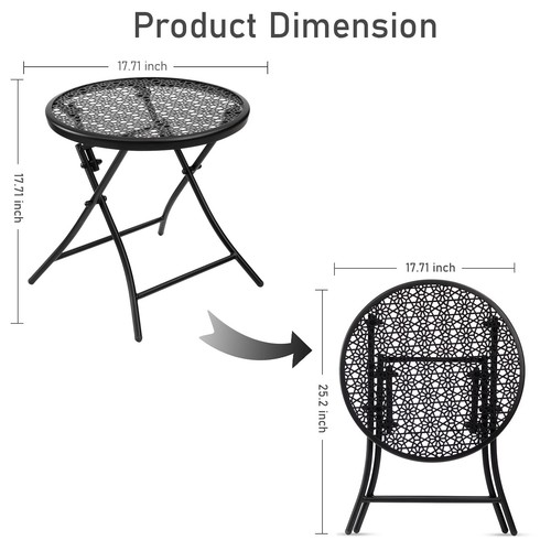 TeoKJ Folding Outdoor Side Tables, Anti Rust Small Patio Table Round Metal Ni... - Picture 9 of 9