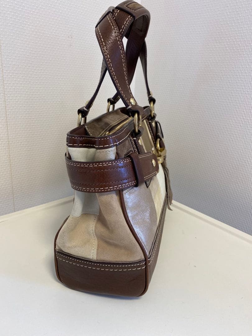 Patchwork Hampton Bag COACH Suede Leather Beige G… - image 17