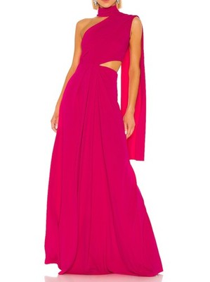 Saloni NWT Honey Pink Cut-Out One Shoulder Gown Maxi Dress 34/4 NEW