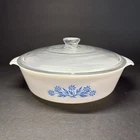 Vtg Fire King Anchor Hocking Blue Cornflower 2 Quart Casserole Dish W /Lid # 438