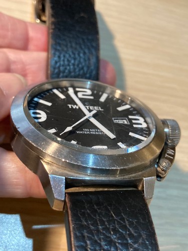 TW STEEL Watch Canteen Crown Black Dial Date window Black Leather Strap Working - Picture 16 of 24