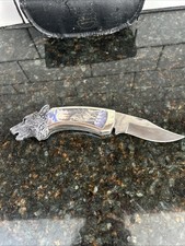 Franklin Mint Timber Wolf Collector's Folding Knife Wolf's Head Design With Case