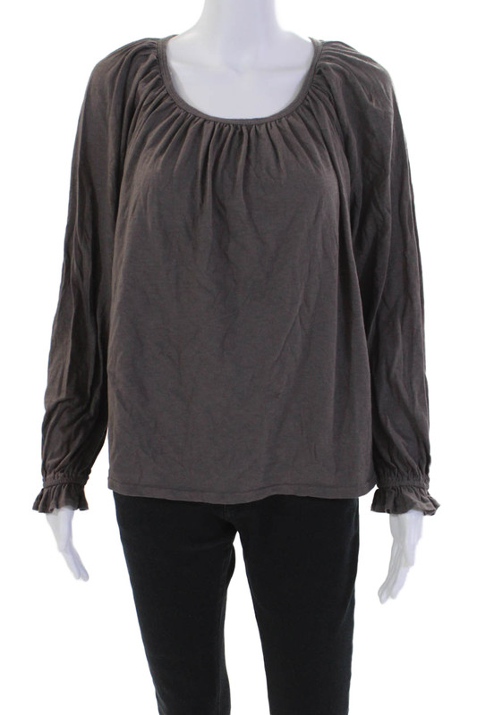 Sundry Womens Long Sleeve Scoop Neck Tee Shirt Brown Cotton Size 2