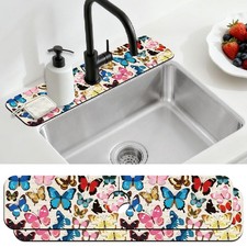 2 Pcs Kitchen Sink Splash Guard Faucet Mat Butterfly Pattern Faucet Mat for S...