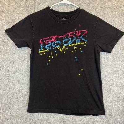 Y2K Fox Deluxe Racing Cyber Pixels Vintage Black T-Shirt Size Medium