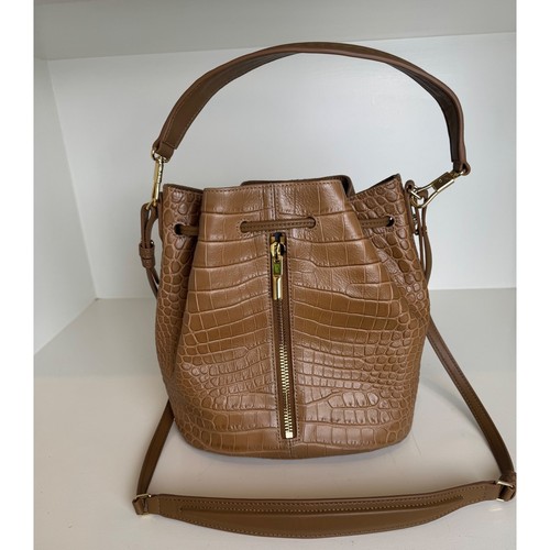 Elizabeth and James Camel Embossed Croc Cynnie Bucket Bag Drawstring Camel - Picture 4 of 17