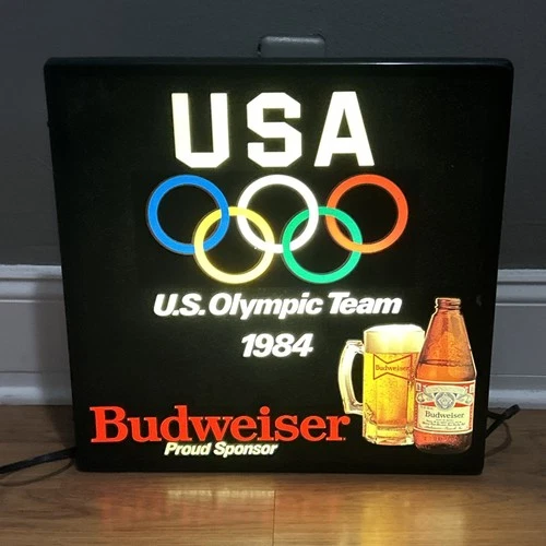 Vintage Budweiser 1984 USA OLYMPIC TEAM BEER SIGN TEAM SPONSOR  WORKS