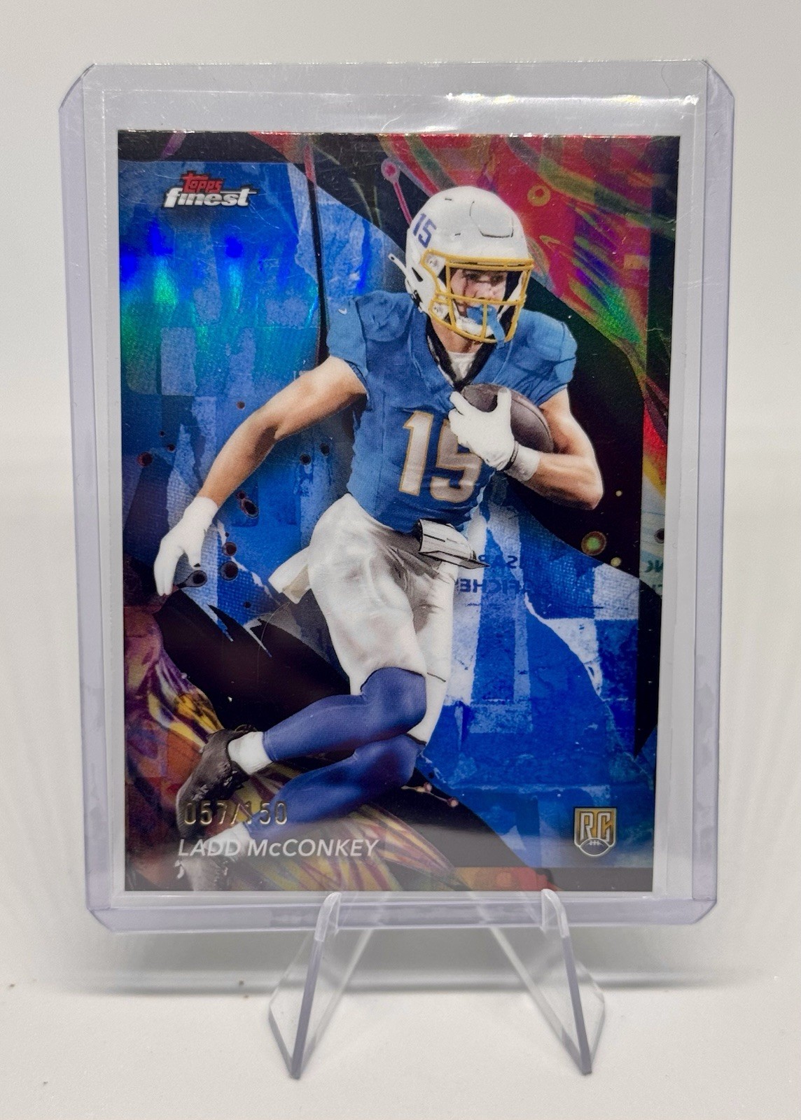 2024 Topps Finest #186 Ladd McConkey Rookie Blue Refractor RC 57/150