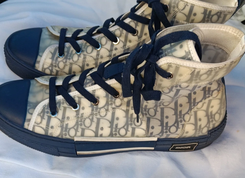 Blue DIOR B-23 Oblique Men's High Top Sneakers, size US 12, EUR 46, Italy - Image 3 of 4
