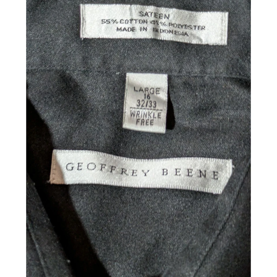 Camisa masculina GEOFFREY BEENE -Tamanho grande 16 - Cetim preto - Imagem 4 de 4