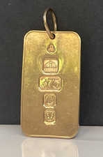 Rare 1977 Vintage British 9k solid Gold Ingot Pendant-14 grams