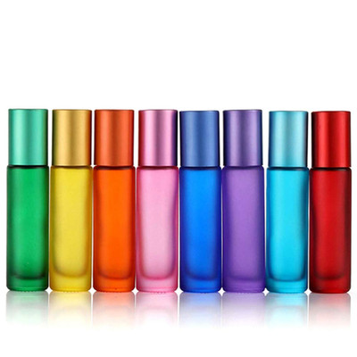 10Ml 8 Colour Frosted Glass Roll on Bottles,Empty Portable Essential Oil Glass R