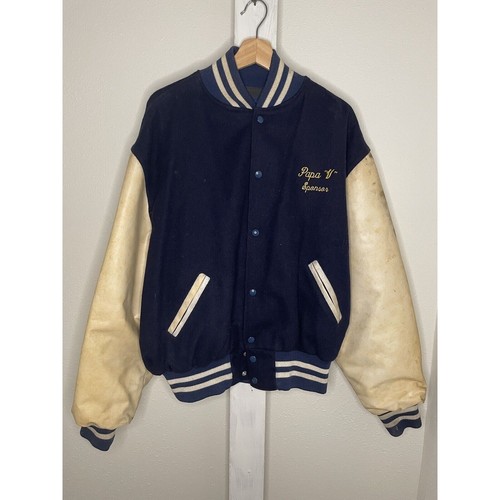 Vintage Holloway Varsity Jacke Herren XXL Blau Weiß Letterman Wolle Leder College