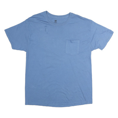 HANES Herren T-Shirt Blau Uni L Kurzarm Rundhals Baumwolle ComfortSoft