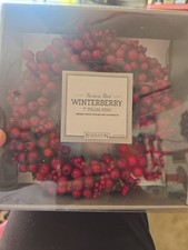 Restoration Hardware Winterberry Festive Red Pillar Ring 7" Berry Wreath NEW