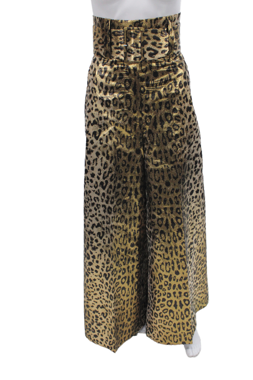 Pantalones de vestir Sara Battaglia para mujer dorados con estampado animal cremallera talla 40
