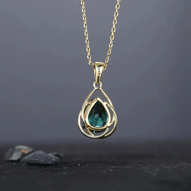 7x9mm Pear Alexandrite Necklace in 14K White Gold Finish June Birthstone For Her - Image 4 of 4