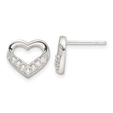 Sterling Silver Polished Cubic Zirconia Heart Post Stud Earrings L-9.7 mm