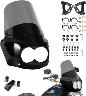 Dual Headlight Fairing 15'' Windshield Kit for Harley Dyna Fat Bob FXDF 2008-2017