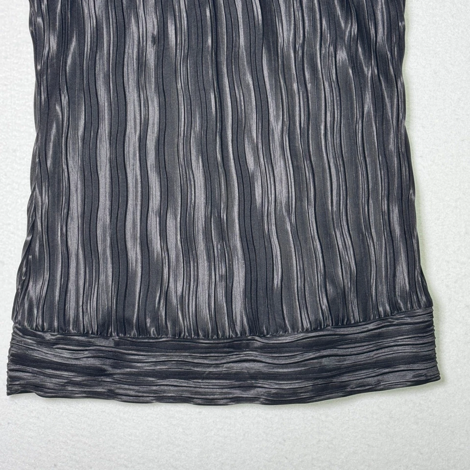 Womens Black Embellished Halter Tank Top Size XL Textured Pleated Holiday Party - Image 3 of 4