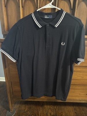 Fred Perry Polo shirt Large Black Double Striped Lightly Worn