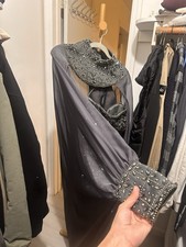 LAGONSA Gray Black Embellished Long Sleeve Mother of the Bride Dress Size 10