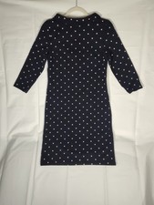 Talbots Women's Navy Blue Folded Collar 3/4 Sleeve Polka Dot Dress Size Small
