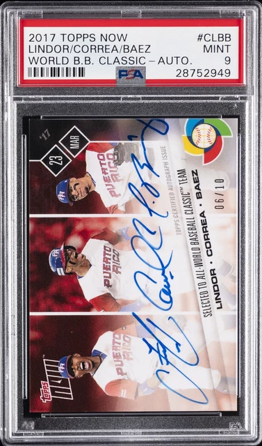 2017 Topps Now WBC AUTOS #CLBB Carlos Correa/Francisco Lindor/Javier Baez PSA 9