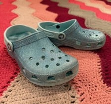 Crocs Classic Glitter Clogs Teal Sparkle Slip-On Shoes 206992 Toddler Girls J1