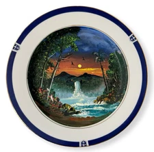 Hand-Painted Puerto Vallarta Souvenir Collector Plate – Tropical Waterfall Scene