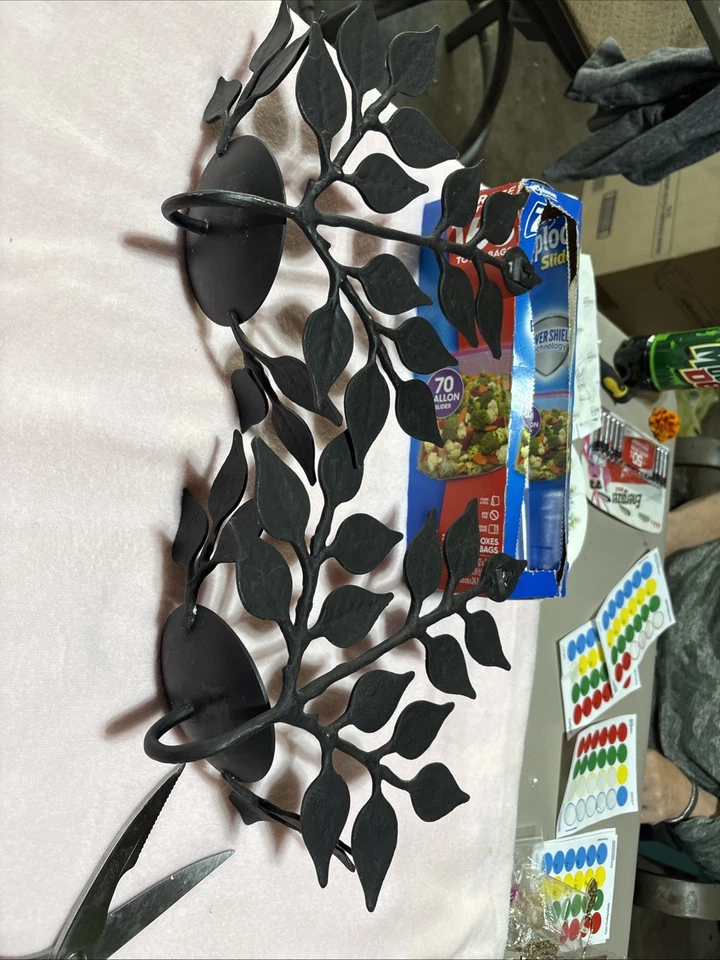 Juego de 2 apliques de pared Pottery Barn hoja de hierro fundido vela marrón/negro 11x12x4" Foto 2 de 2