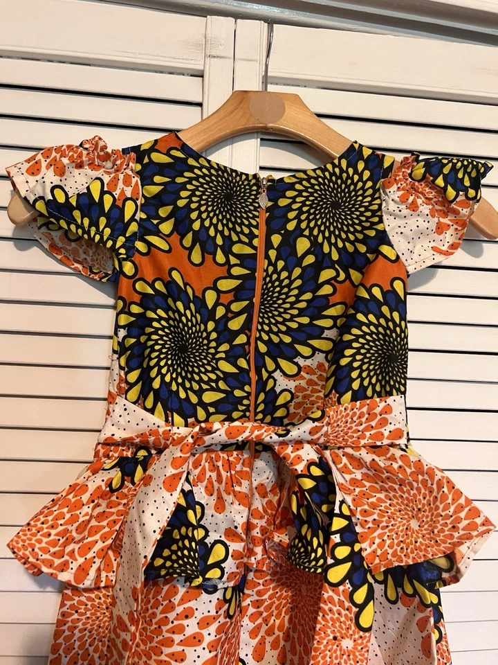 Vestido NIGERIANO AFRICANO Niños Niñas Talla 6 Hecho a Mano Maxi Hombro Abierto Alineado Foto 3 de 4